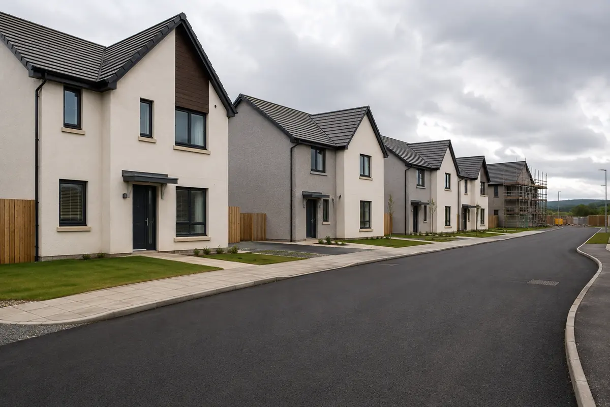New housing development with freshly rendered exteriors